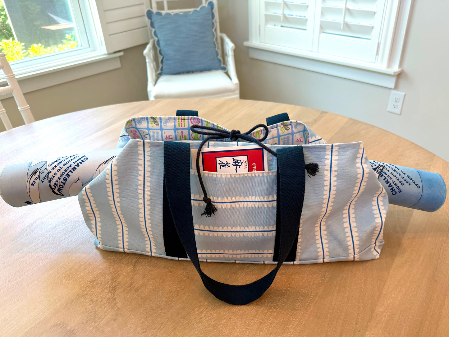 Mahjong Carryall Tote - Pretty Blue Stripes