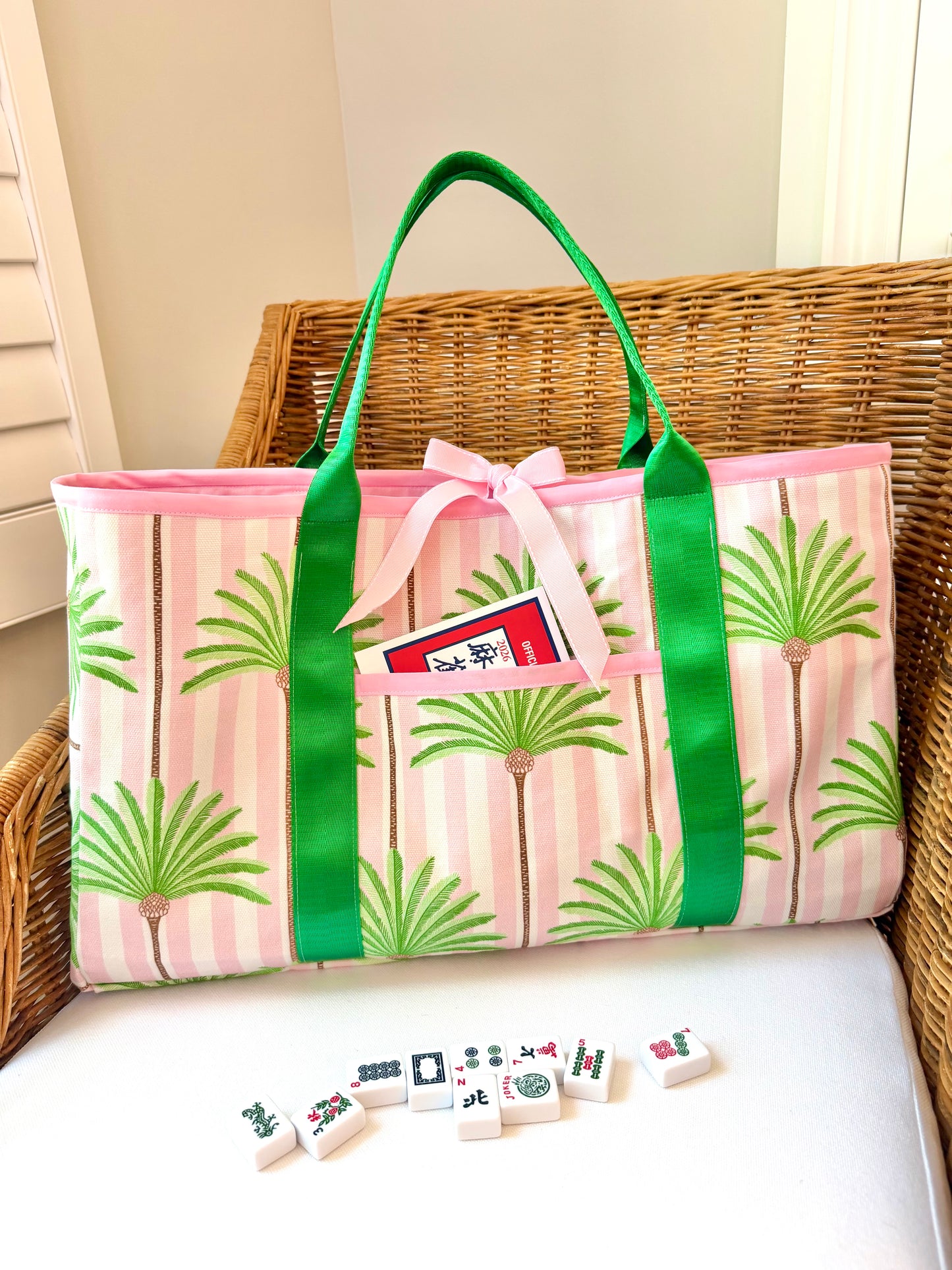 Mahjong Carryall Tote - Pink Palm Stripe