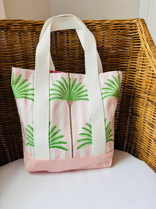 Pink Stripe Palm Tote