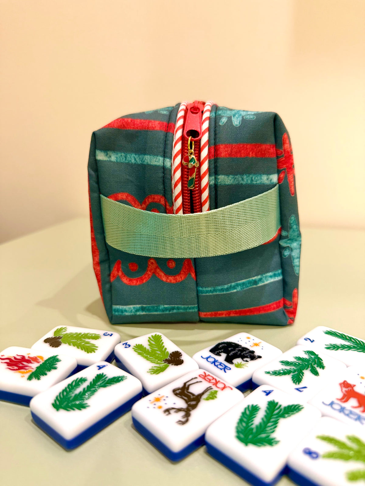 Candy Cane Mahjong Tile Bag - Green