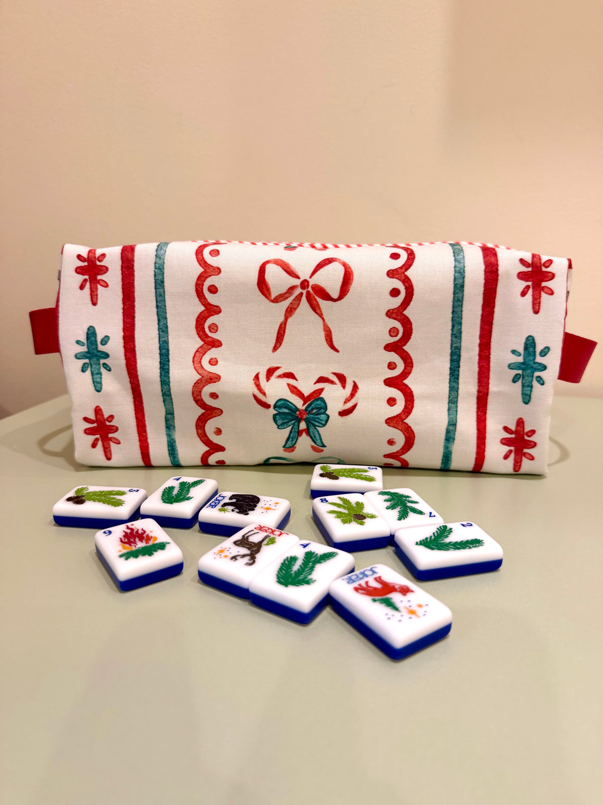 Candy Cane Mahjong Tile Bag - White
