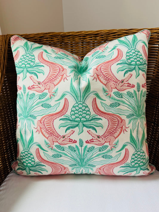 Pink and Green Alligator Pillow