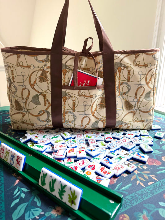 Tan Equestrian Mahjong Carryall Tote