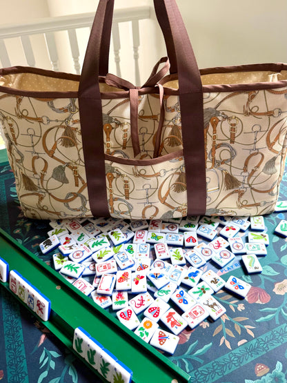 Tan Equestrian Mahjong Carryall Tote