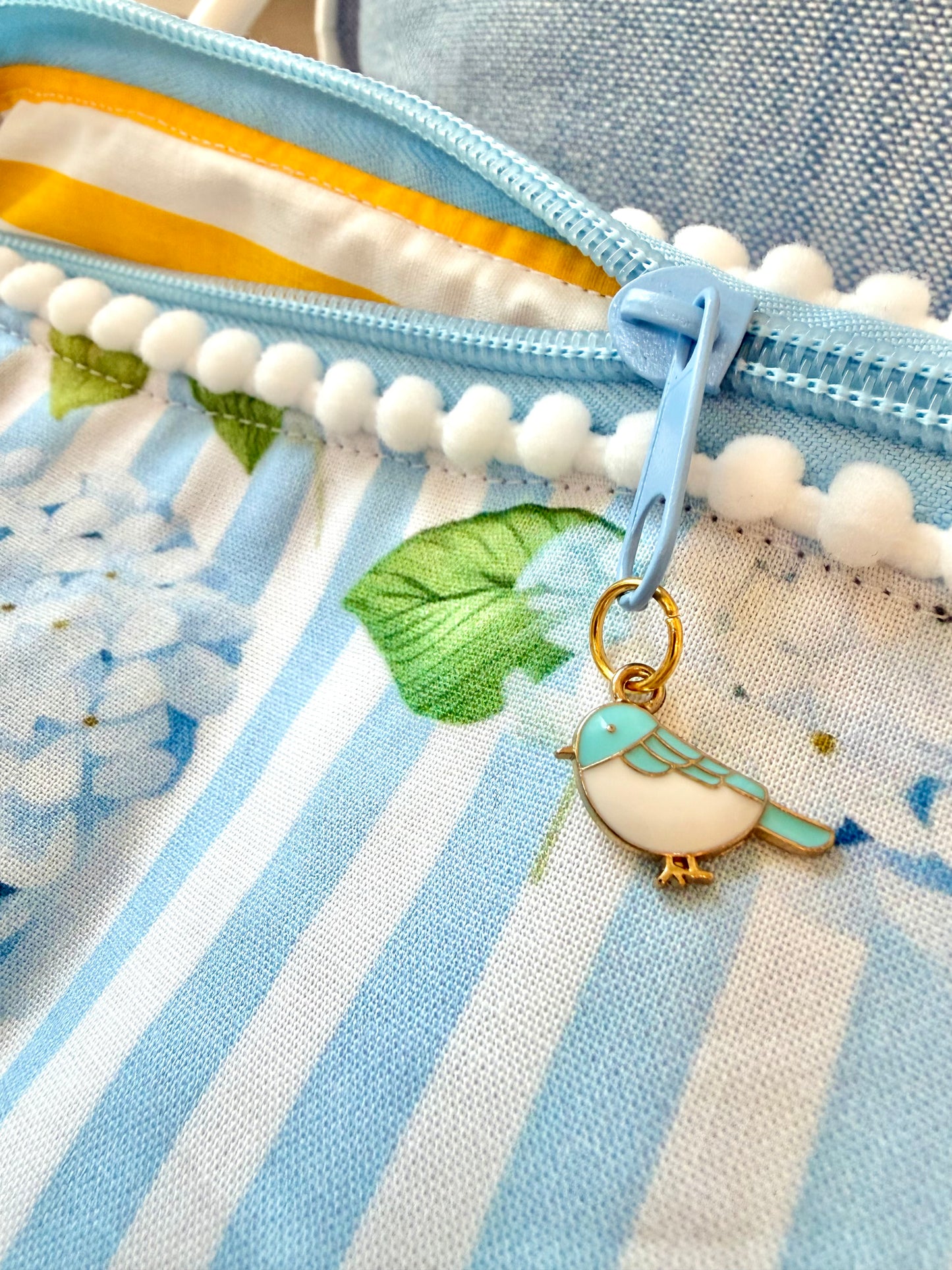 Blue Striped Hydrangea Mahjong Tile Bag