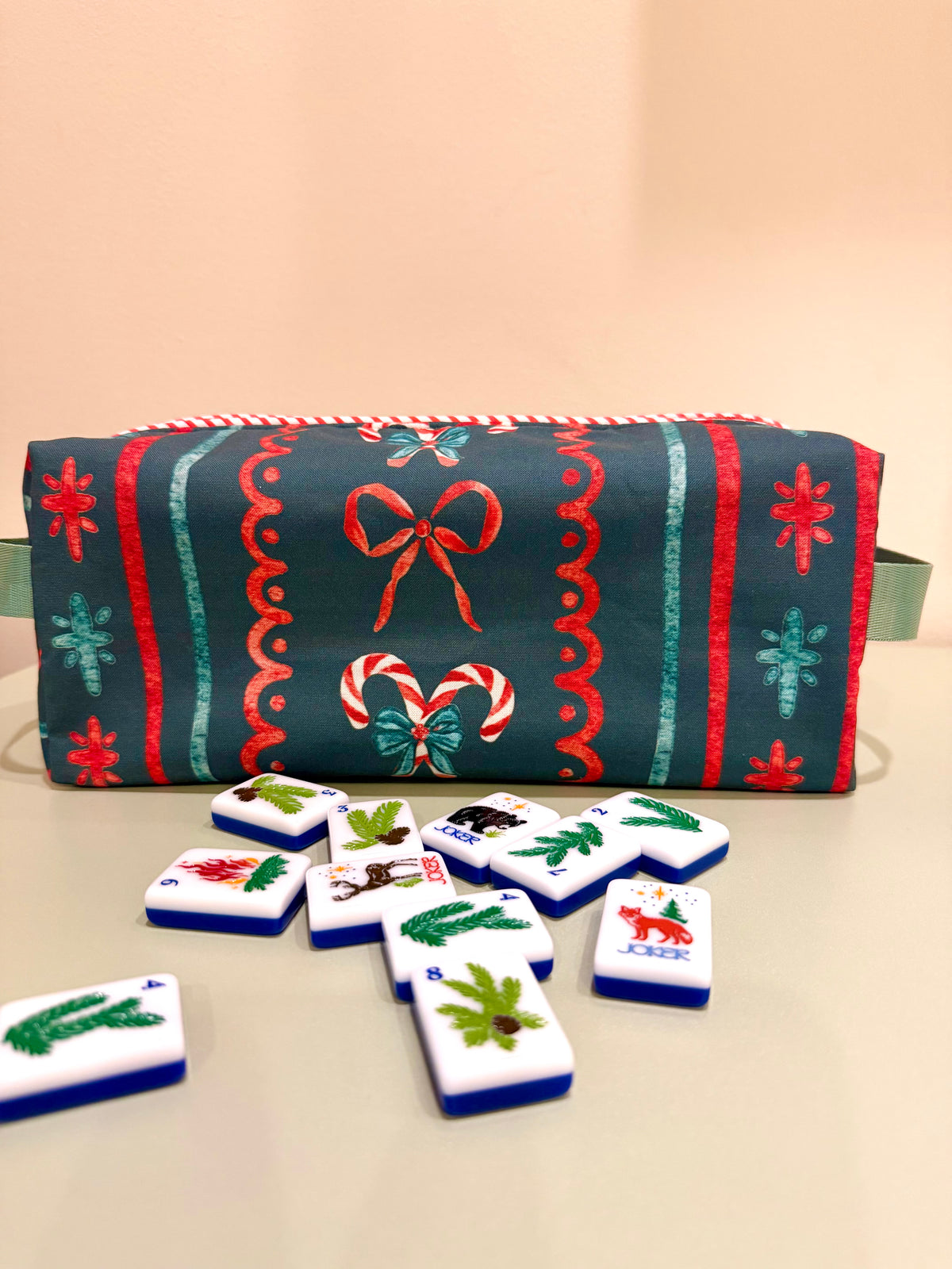 Candy Cane Mahjong Tile Bag - Green