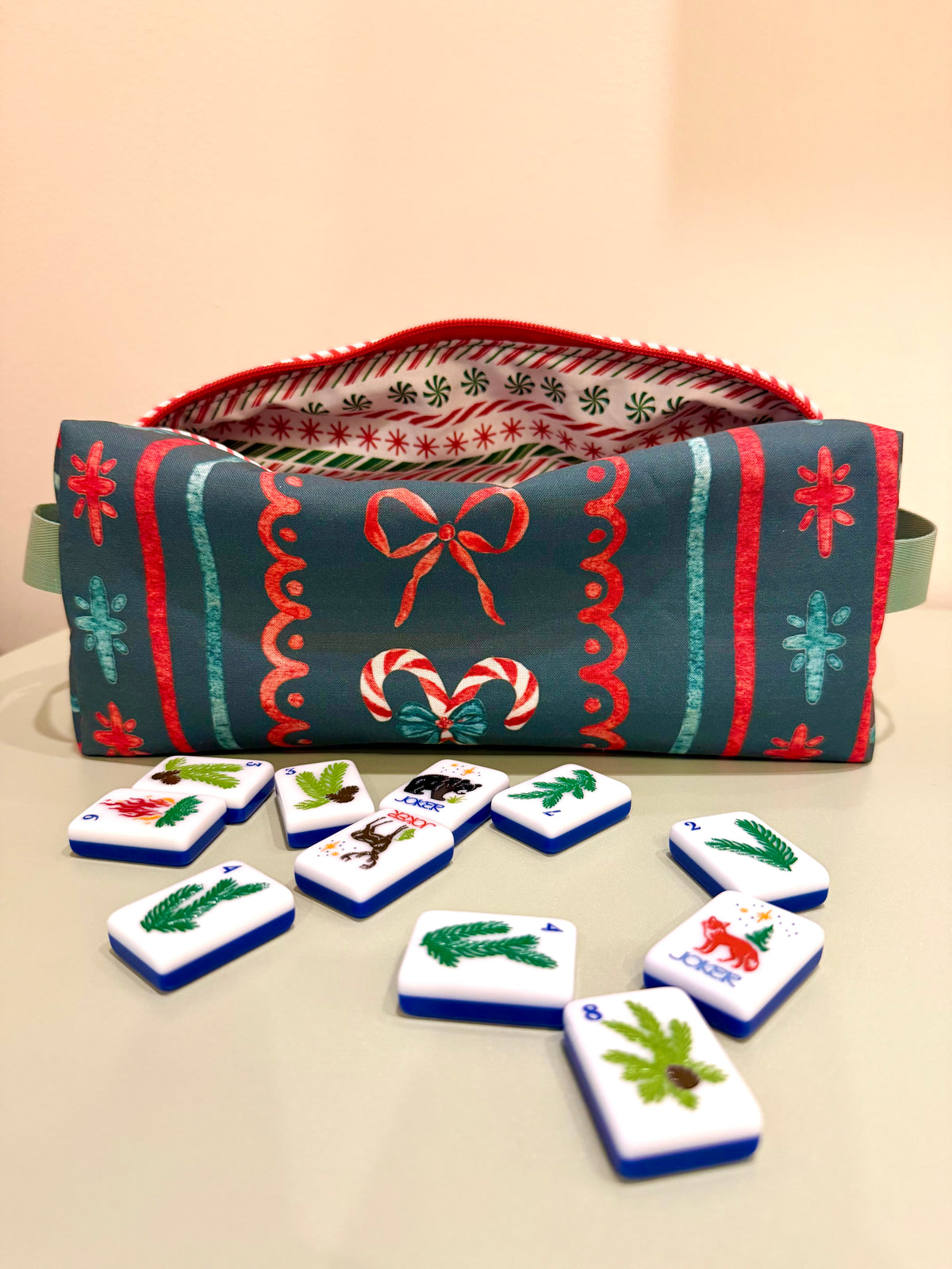 Candy Cane Mahjong Tile Bag - Green