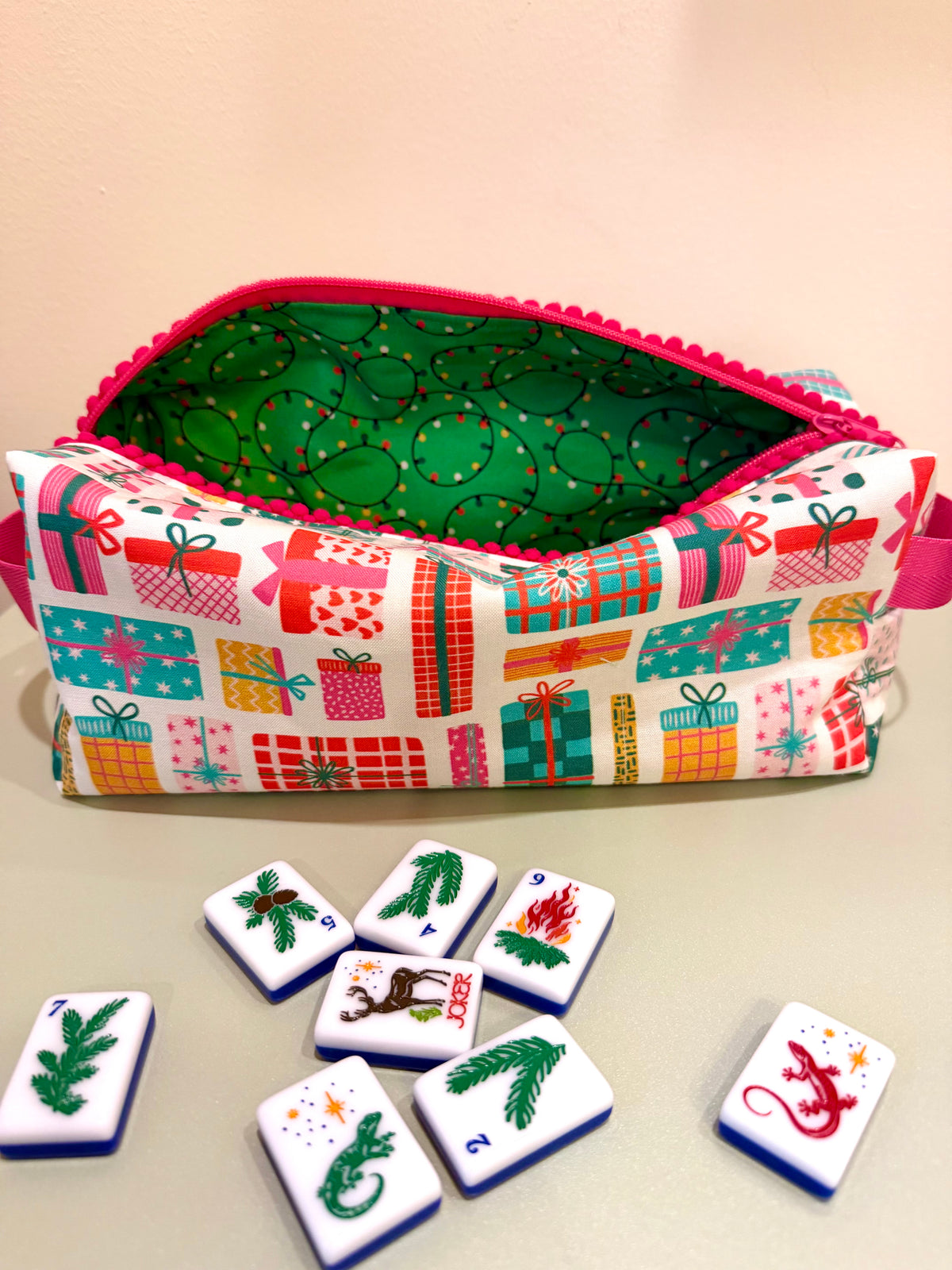 Holiday Gifts Mahjong Tile Bag - White