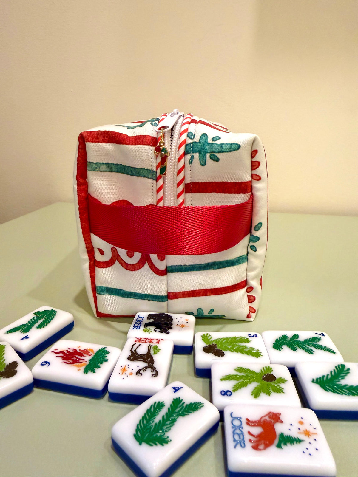 Candy Cane Mahjong Tile Bag - White