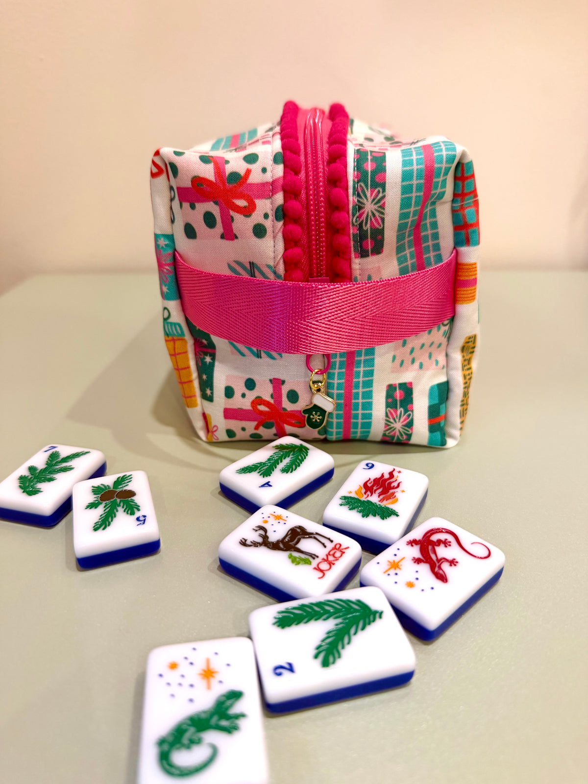 Holiday Gifts Mahjong Tile Bag - White