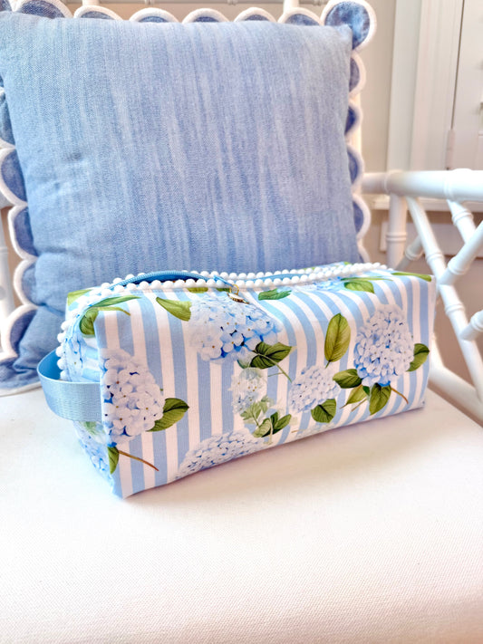 Blue Striped Hydrangea Mahjong Tile Bag