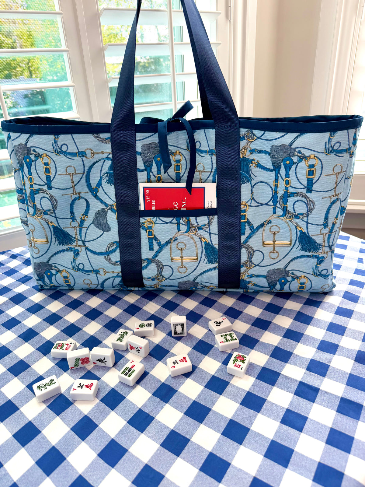 Mahjong Carryall Tote - Blue Equestrian