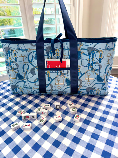 Mahjong Carryall Tote - Blue Equestrian