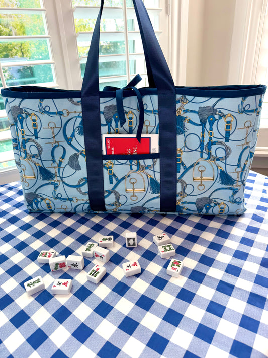 Mahjong Carryall Tote - Blue Equestrian